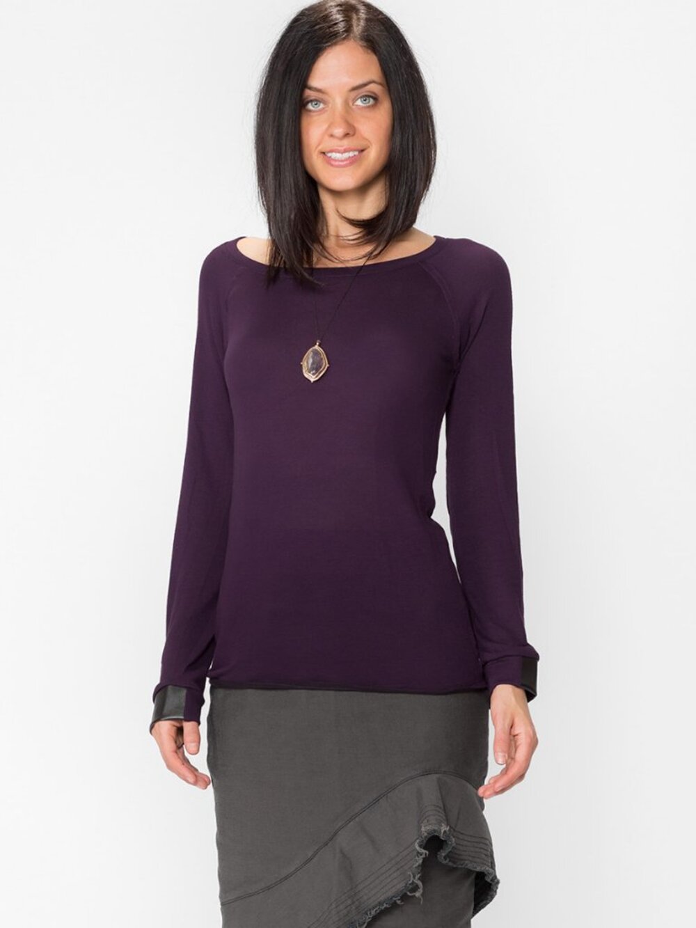 NWT Solow Women's Slash Back Top Aubergine/Black Size XS